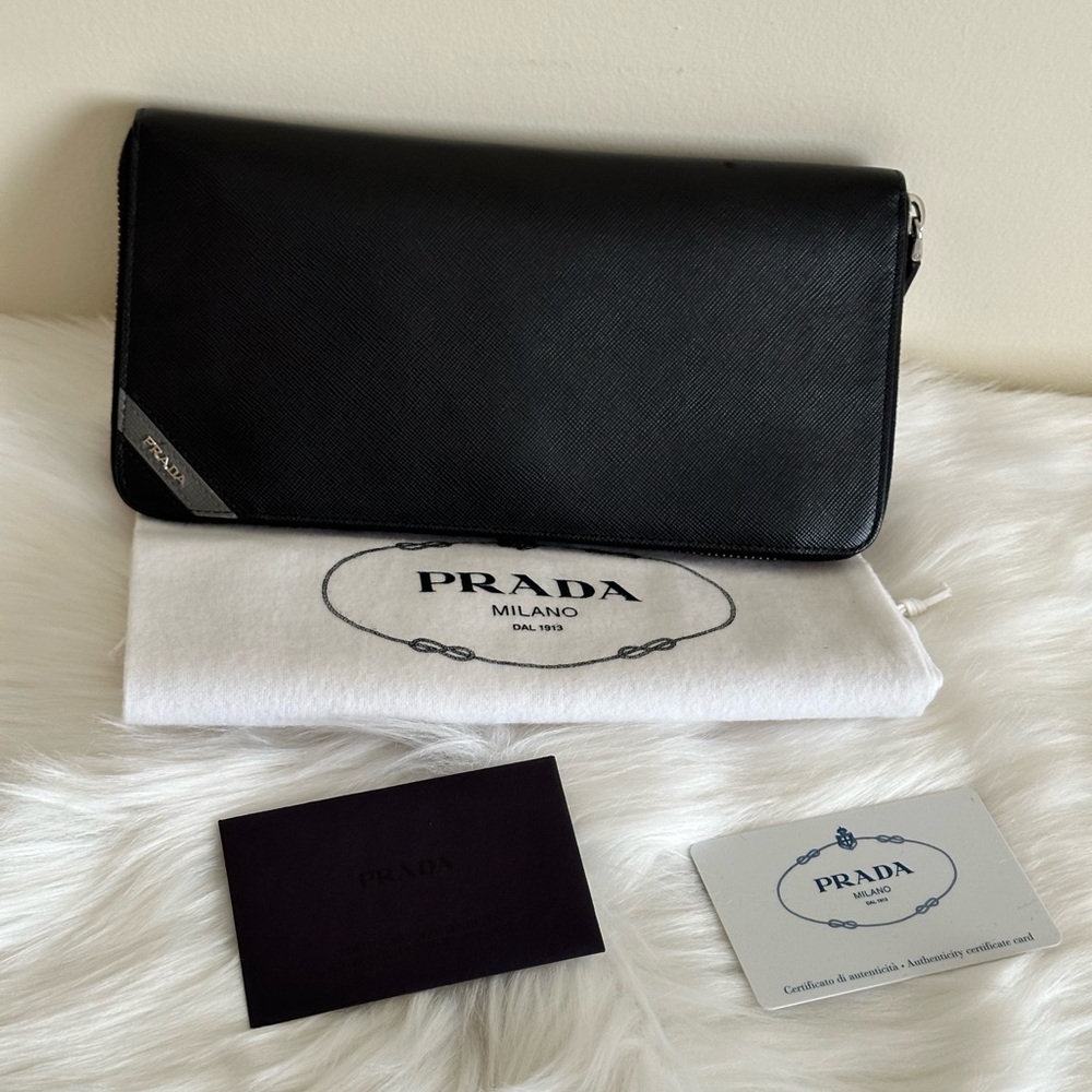 Auth Prada Large Zippy Organized Wallet EUC